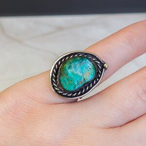 Southwest Sterling Turquoise Statement Pinky Ring (Stone Crack)